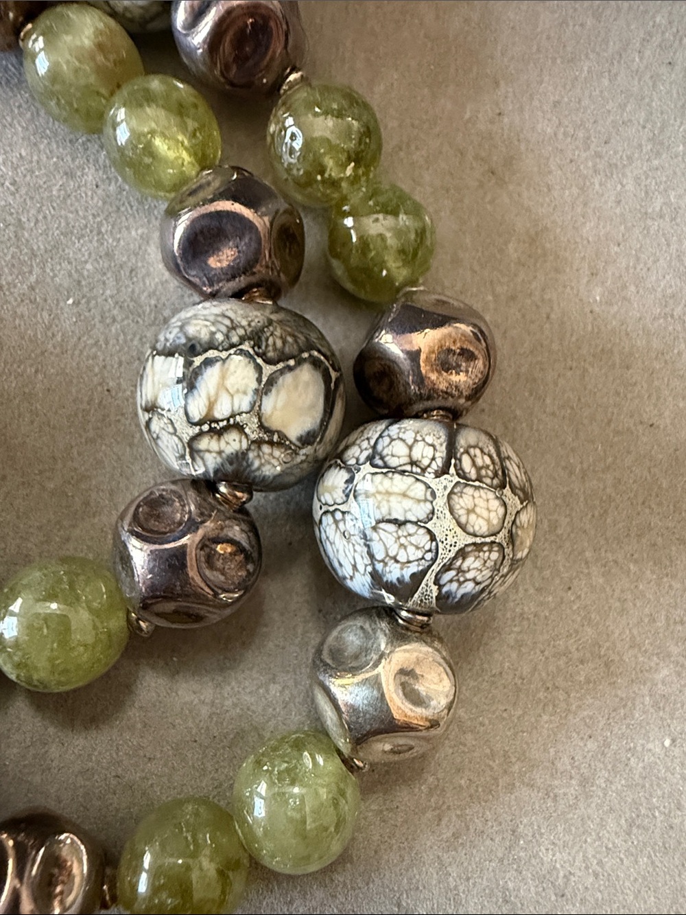 Artisan Sterling Silver Spiral Necklace with Aventurine, Glass, lamp work beads - Picture 7 of 11